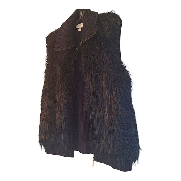 Michael Kors Faux Fur Zip Up Sweater Vest Black size XL Shaggy Vegan Furry - Picture 3 of 16